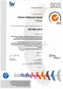 ISO 9001 Zertifikat von HEINEN Elektronik